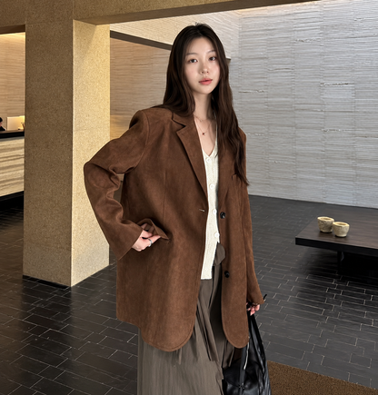 Suede Relaxed Blazer Jacket - Women One Size
