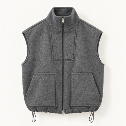 Structured Wool Blend Zip-Up Vest - Women One Size