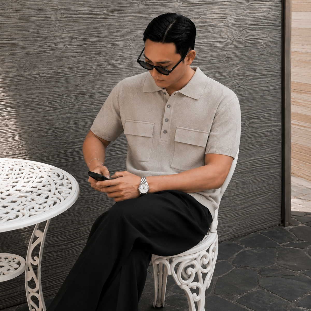 Double Flap Pocket Knit Polo - Men One Size