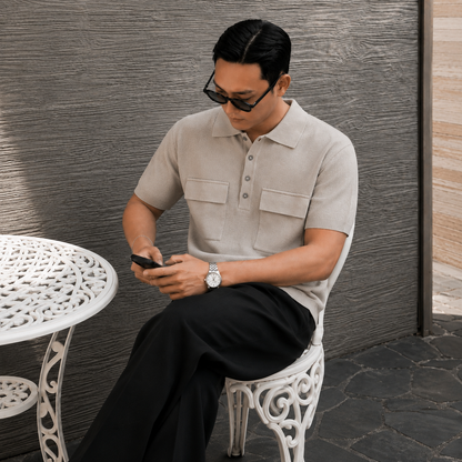 Double Flap Pocket Knit Polo - Men One Size