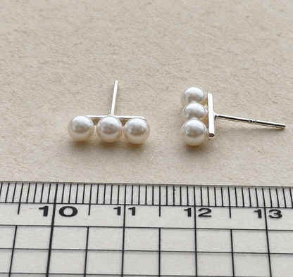 Lumière Trio Pearl Silver Post Earrings