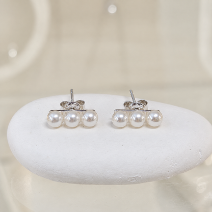 Lumière Trio Pearl Silver Post Earrings