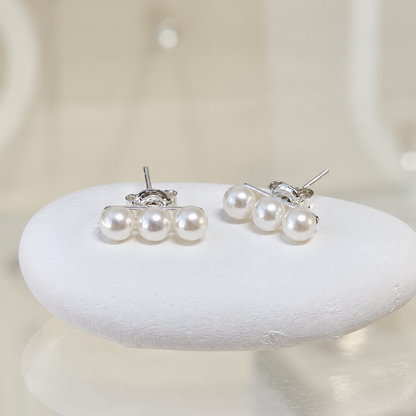 Lumière Trio Pearl Silver Post Earrings