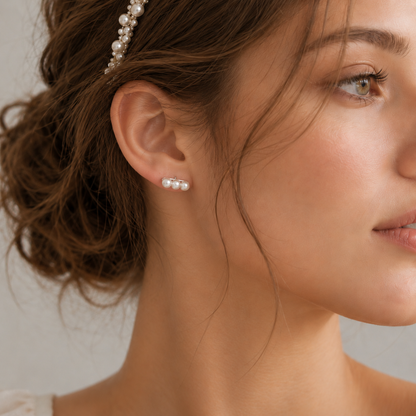 Lumière Trio Pearl Silver Post Earrings