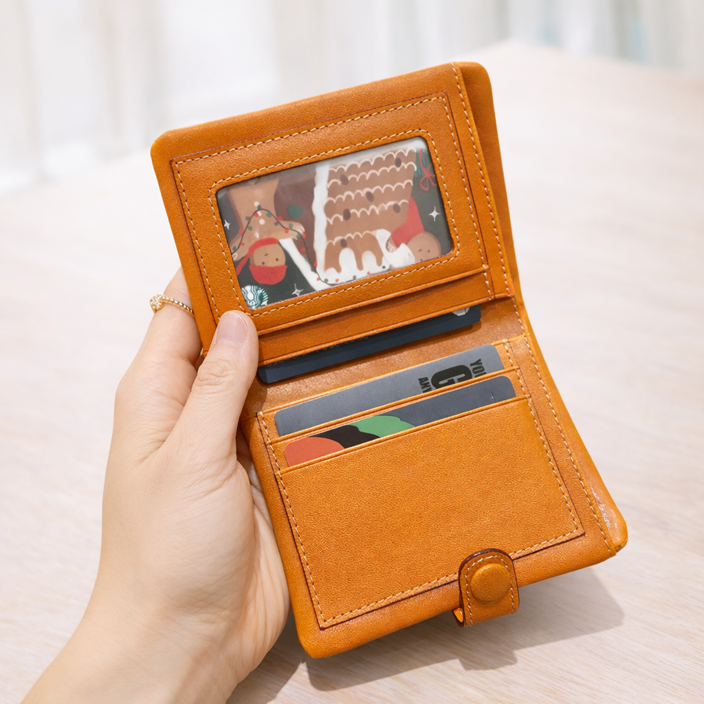 HANDMADE Cowhide Leather Snap Bifold Wallet