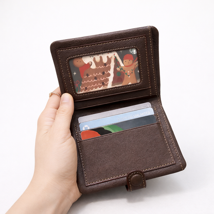 HANDMADE Cowhide Leather Snap Bifold Wallet