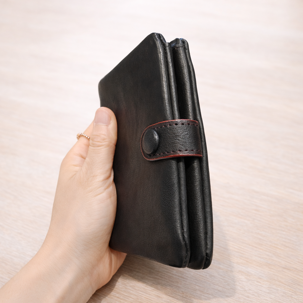HANDMADE Cowhide Leather Snap Bifold Wallet