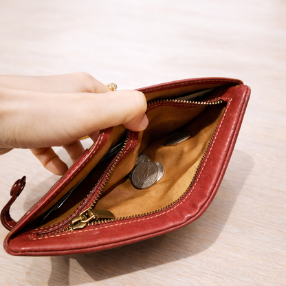 HANDMADE Cowhide Leather Snap Bifold Wallet