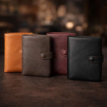HANDMADE Cowhide Leather Snap Bifold Wallet