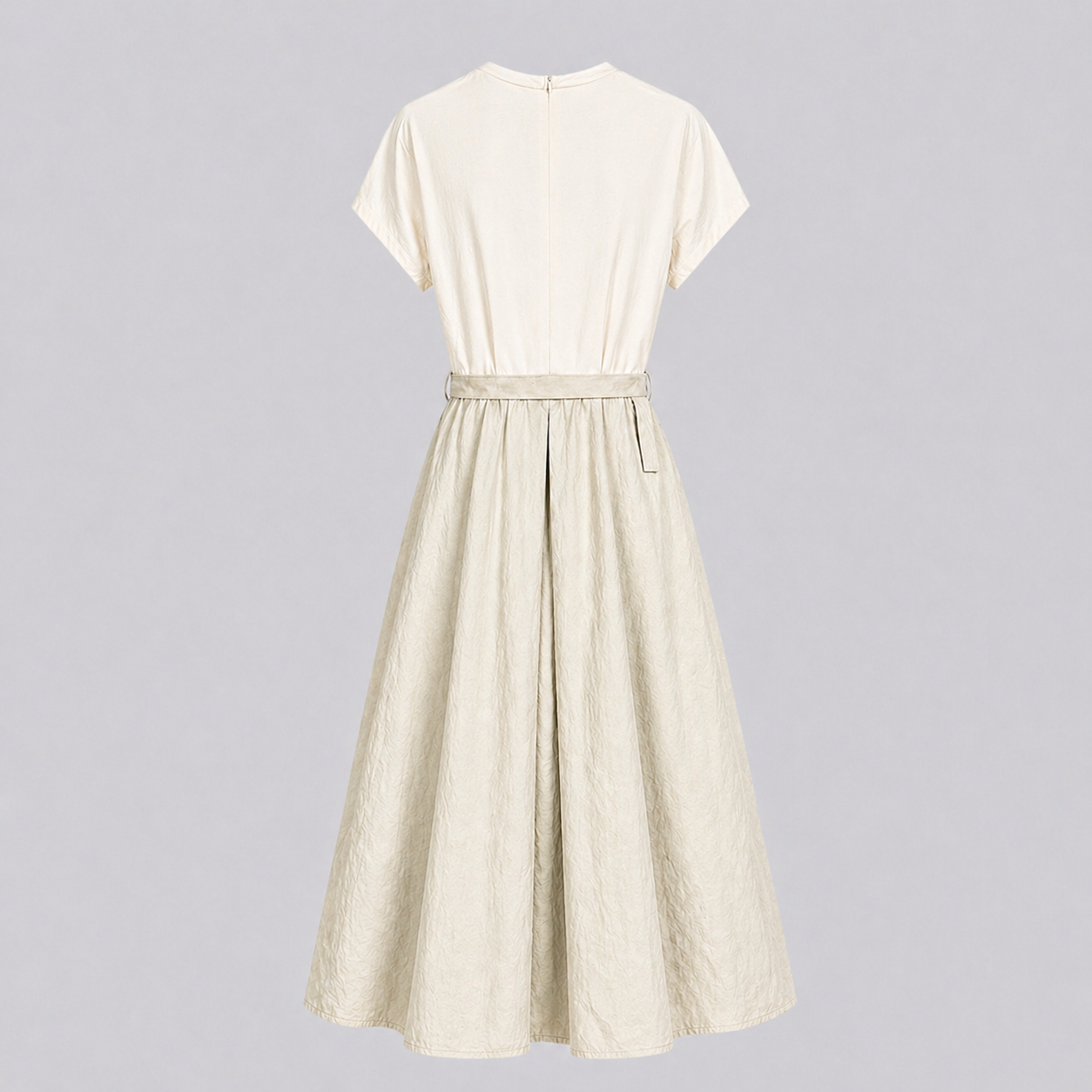 Contrast Fabric Belted A-Line Midi Dress - Women One Size