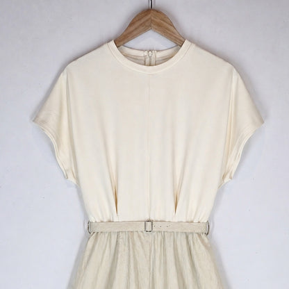 Contrast Fabric Belted A-Line Midi Dress - Women One Size