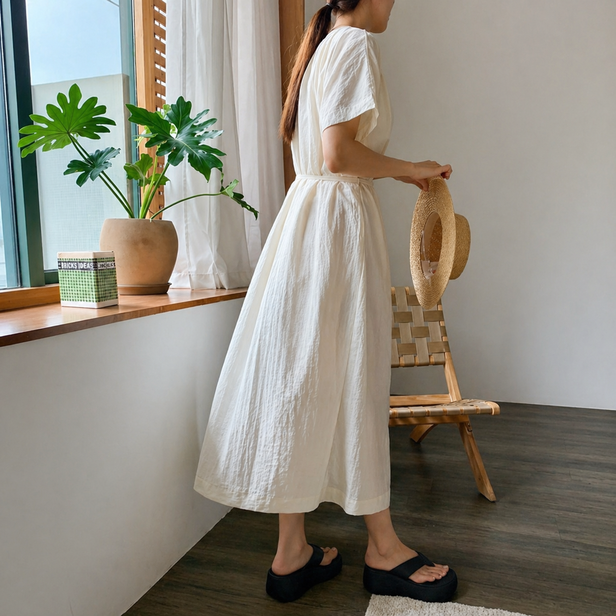 Pintuck Button-Front Belted A-Line Midi Dress - Women One Size