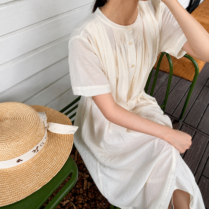 Pintuck Button-Front Belted A-Line Midi Dress - Women One Size