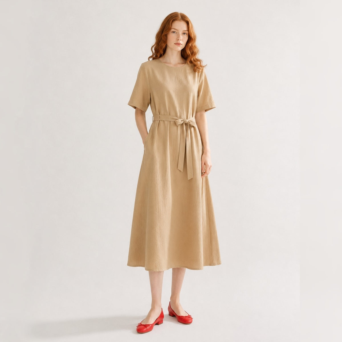 ELORA Structured Belted Midi Dress - Women One Size