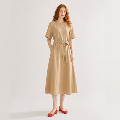 ELORA Structured Belted Midi Dress - Women One Size