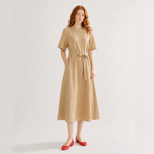 ELORA Structured Belted Midi Dress - Women One Size