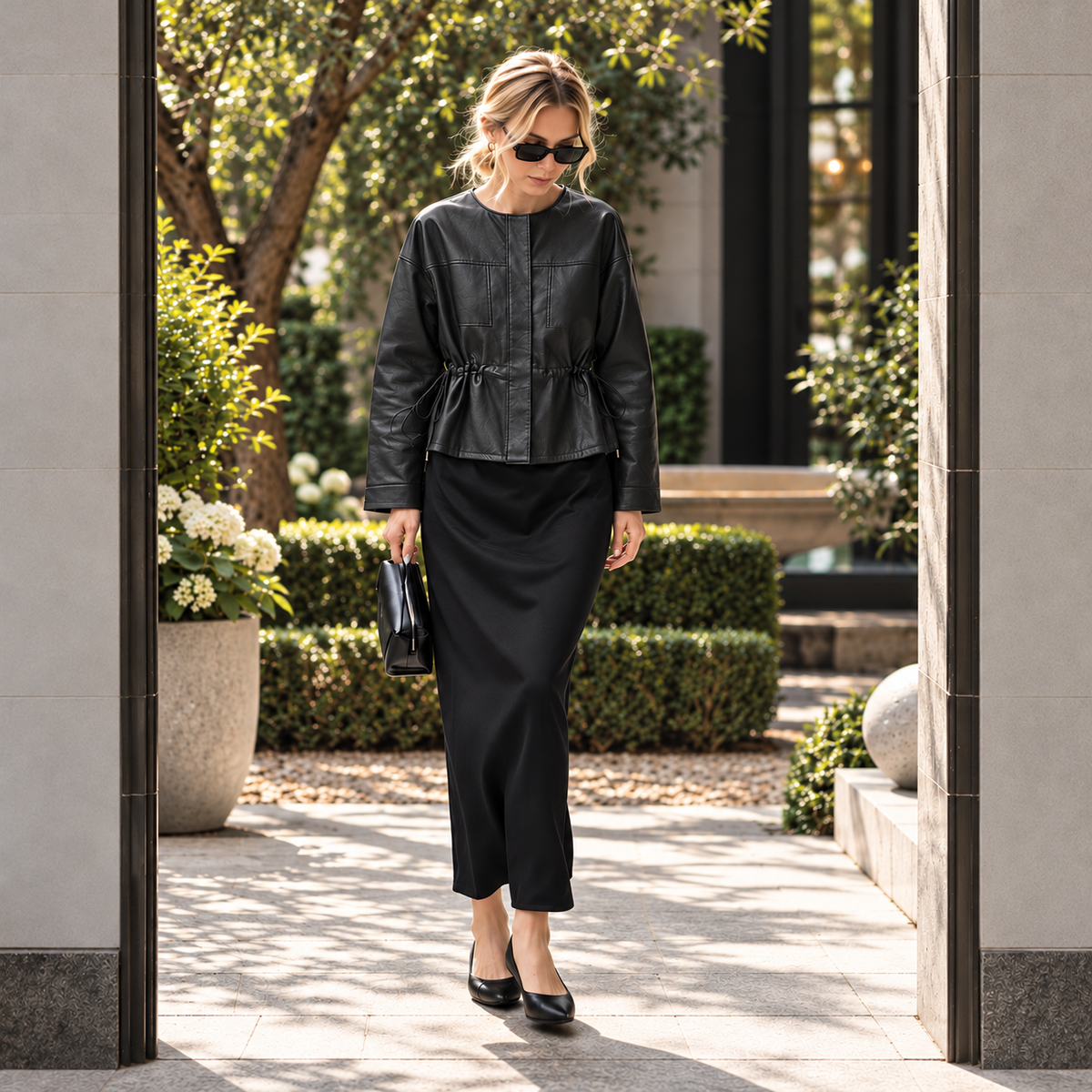 Refined Vegan Leather Drawstring Jacket – Women One Size