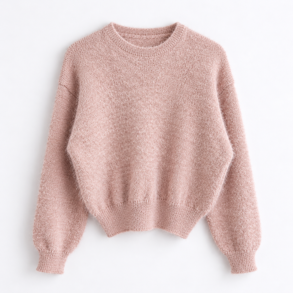 Soft Fuzzy Knit Pullover – Pink, Beige Women One Size