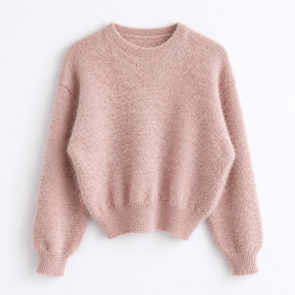 Soft Fuzzy Knit Pullover – Pink, Beige Women One Size