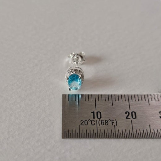 Sky Blue Oval Cubic Stud Earrings in Sterling Silver – Made in Korea