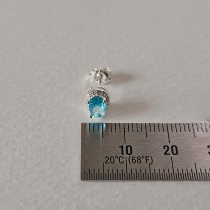 Sky Blue Oval Cubic Stud Earrings in Sterling Silver – Made in Korea
