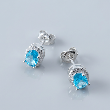 Sky Blue Oval Cubic Stud Earrings in Sterling Silver – Made in Korea