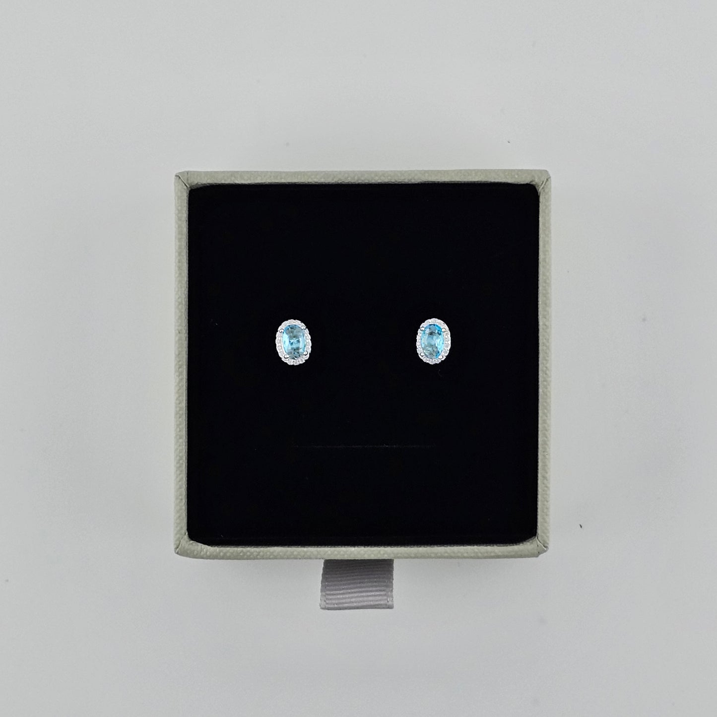 Sky Blue Oval Cubic Stud Earrings in Sterling Silver – Made in Korea