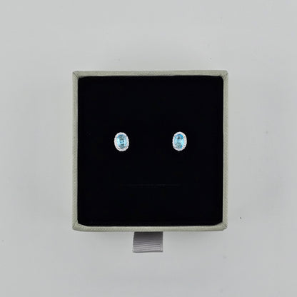 Sky Blue Oval Cubic Stud Earrings in Sterling Silver – Made in Korea