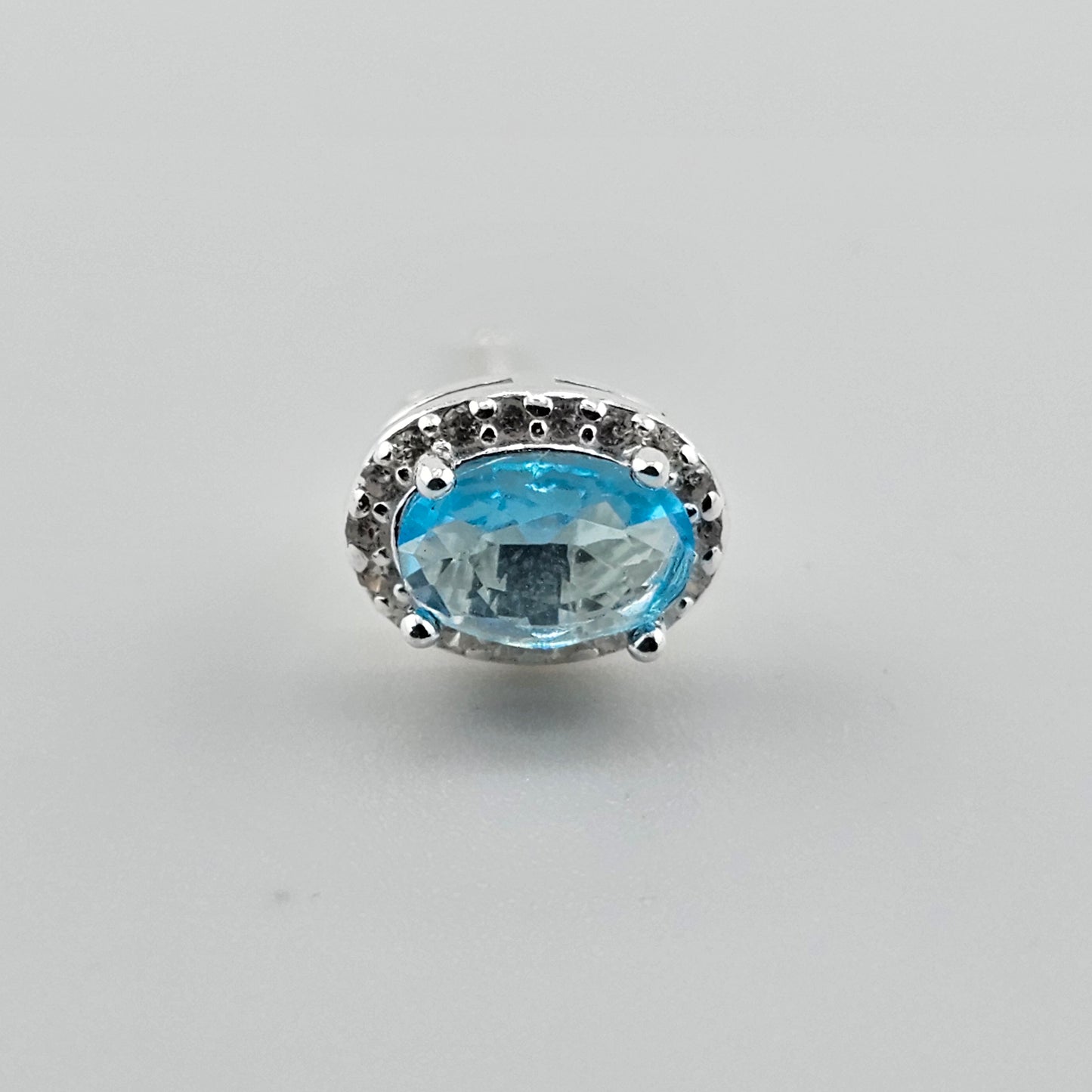 Sky Blue Oval Cubic Stud Earrings in Sterling Silver – Made in Korea