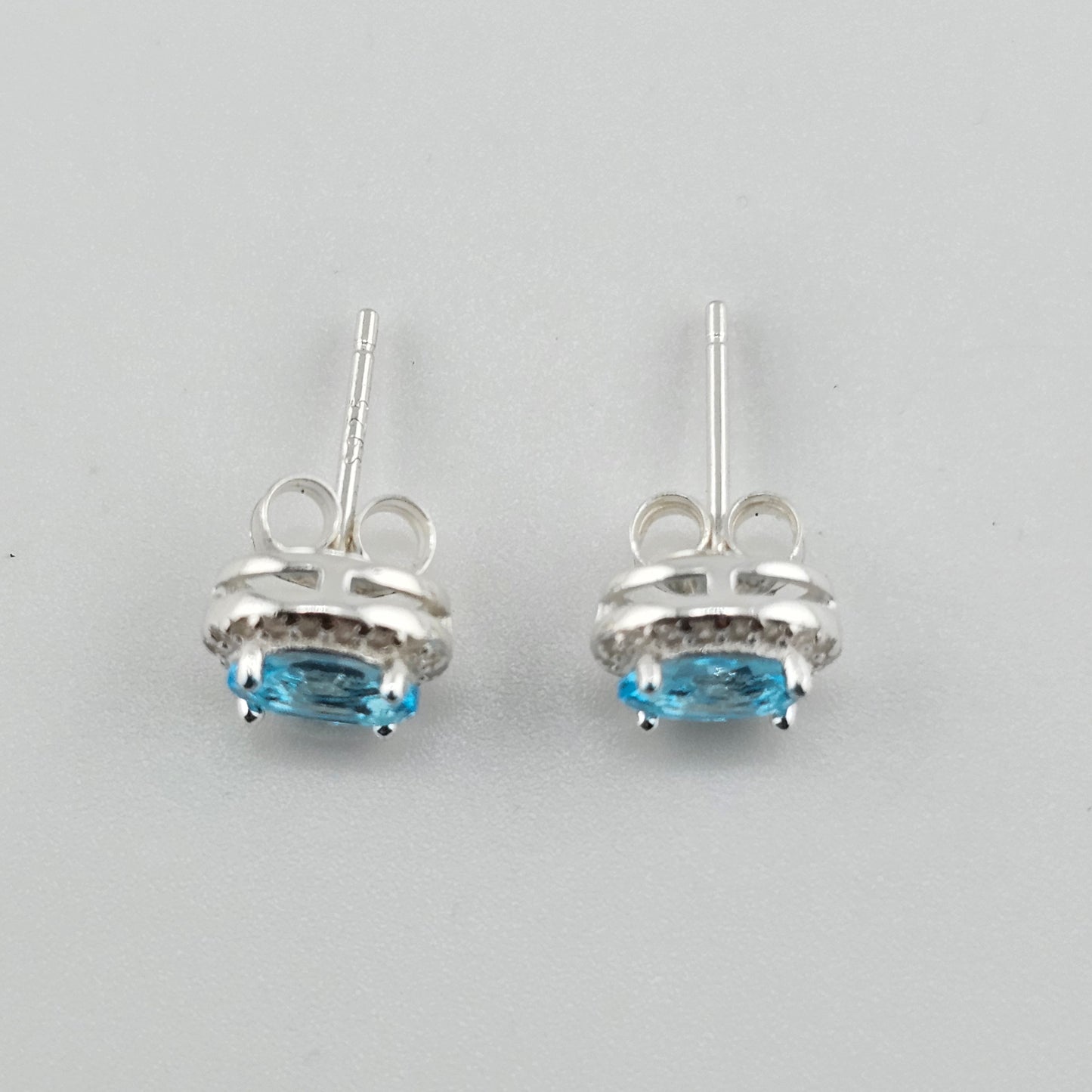 Sky Blue Oval Cubic Stud Earrings in Sterling Silver – Made in Korea