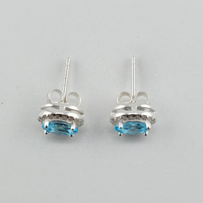 Sky Blue Oval Cubic Stud Earrings in Sterling Silver – Made in Korea