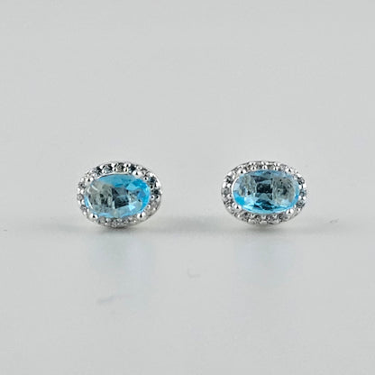 Sky Blue Oval Cubic Stud Earrings in Sterling Silver – Made in Korea