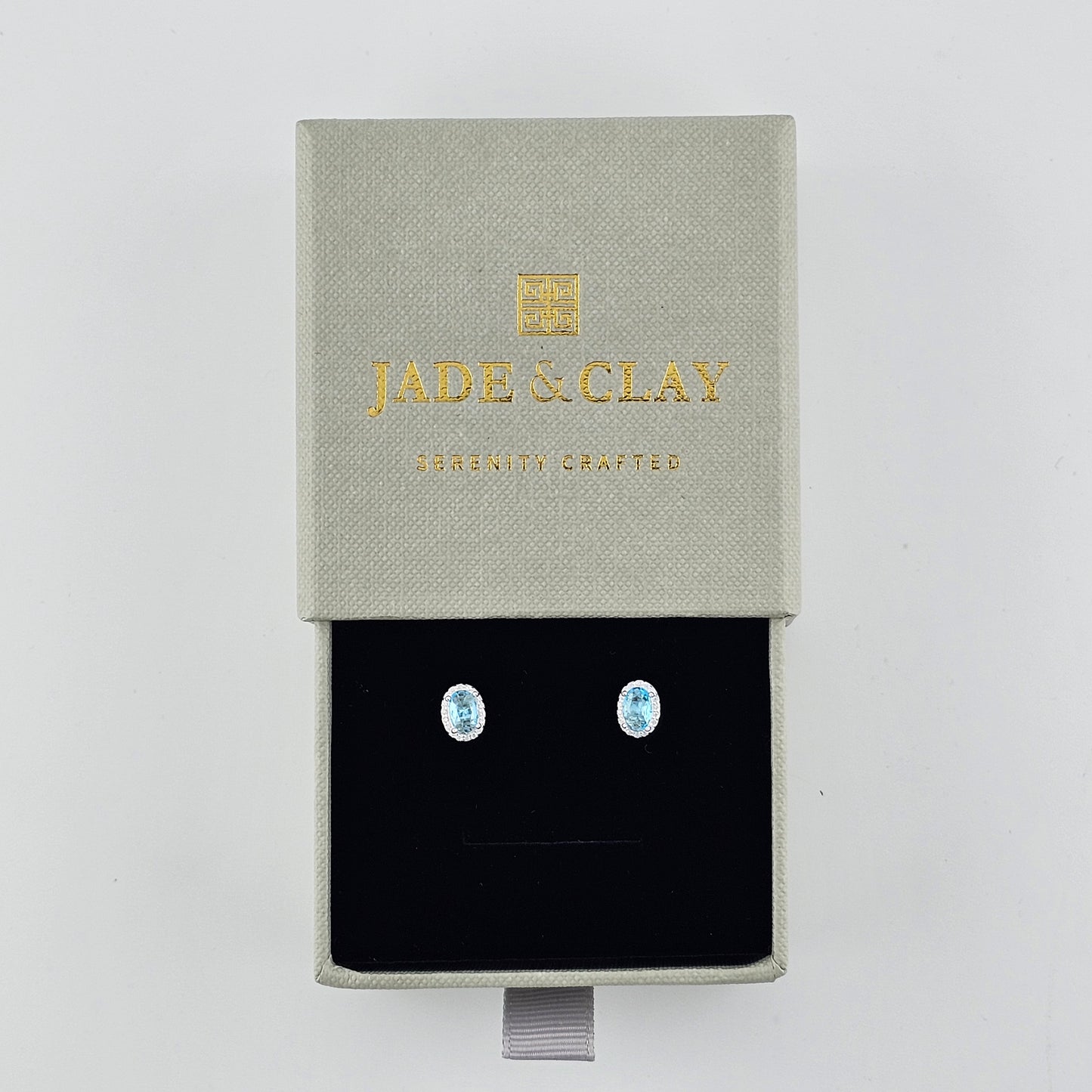 Sky Blue Oval Cubic Stud Earrings in Sterling Silver – Made in Korea