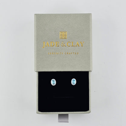 Sky Blue Oval Cubic Stud Earrings in Sterling Silver – Made in Korea