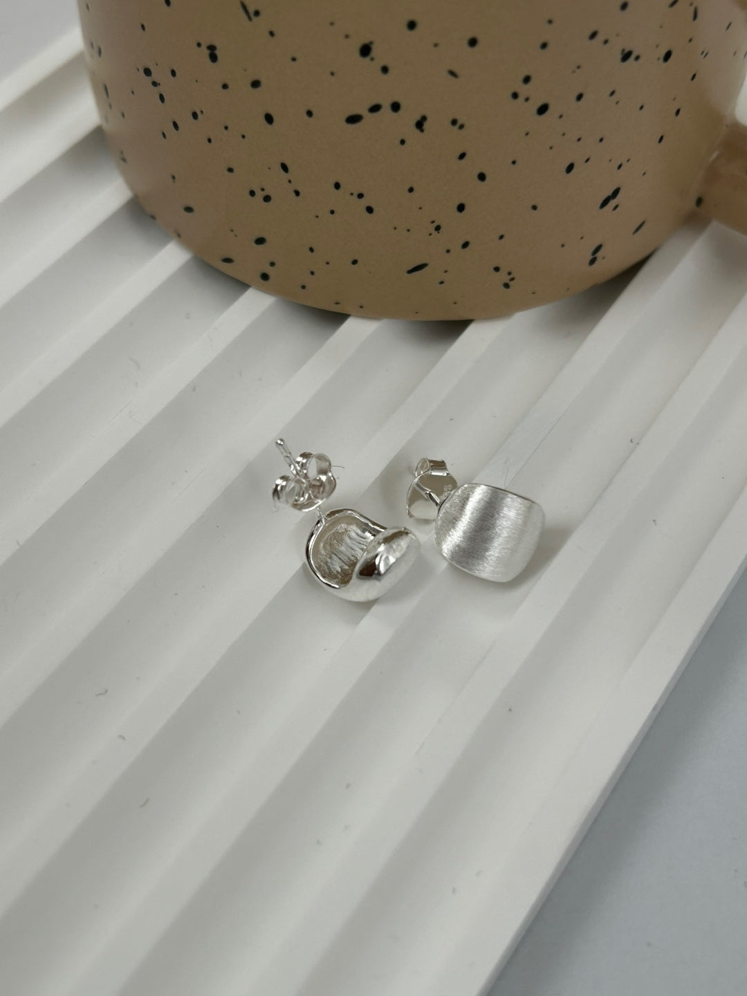 Brushed Matte Square Stud Earrings in Sterling Silver