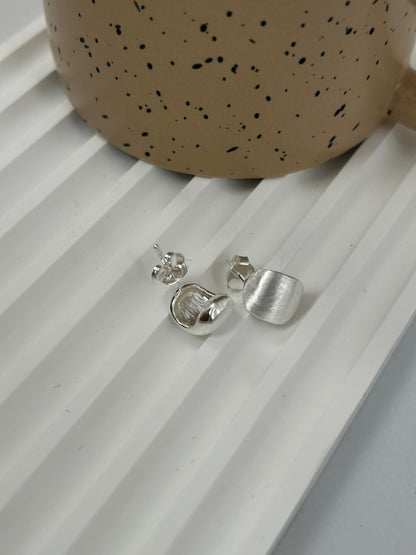 Brushed Matte Square Stud Earrings in Sterling Silver