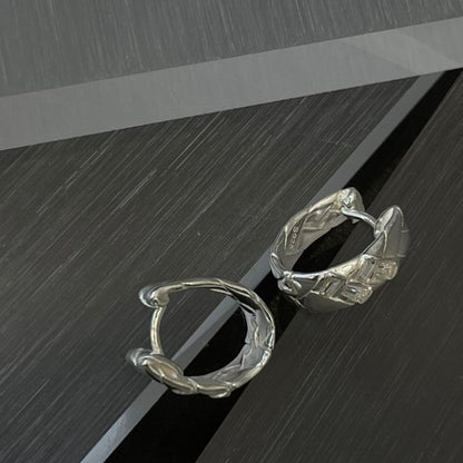 Quilted Sculpt Silver Hoops