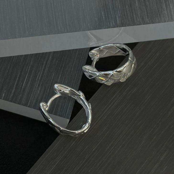 Quilted Sculpt Silver Hoops