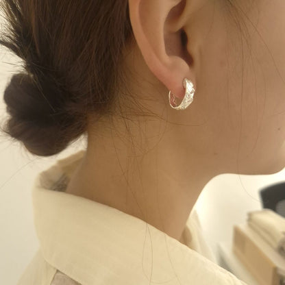 Quilted Sculpt Silver Hoops