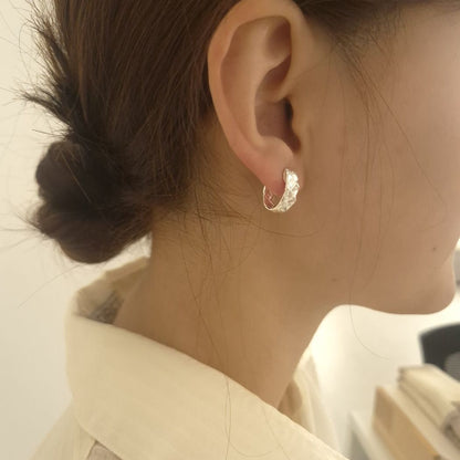 Quilted Sculpt Silver Hoops