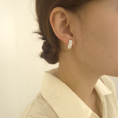 Quilted Sculpt Silver Hoops