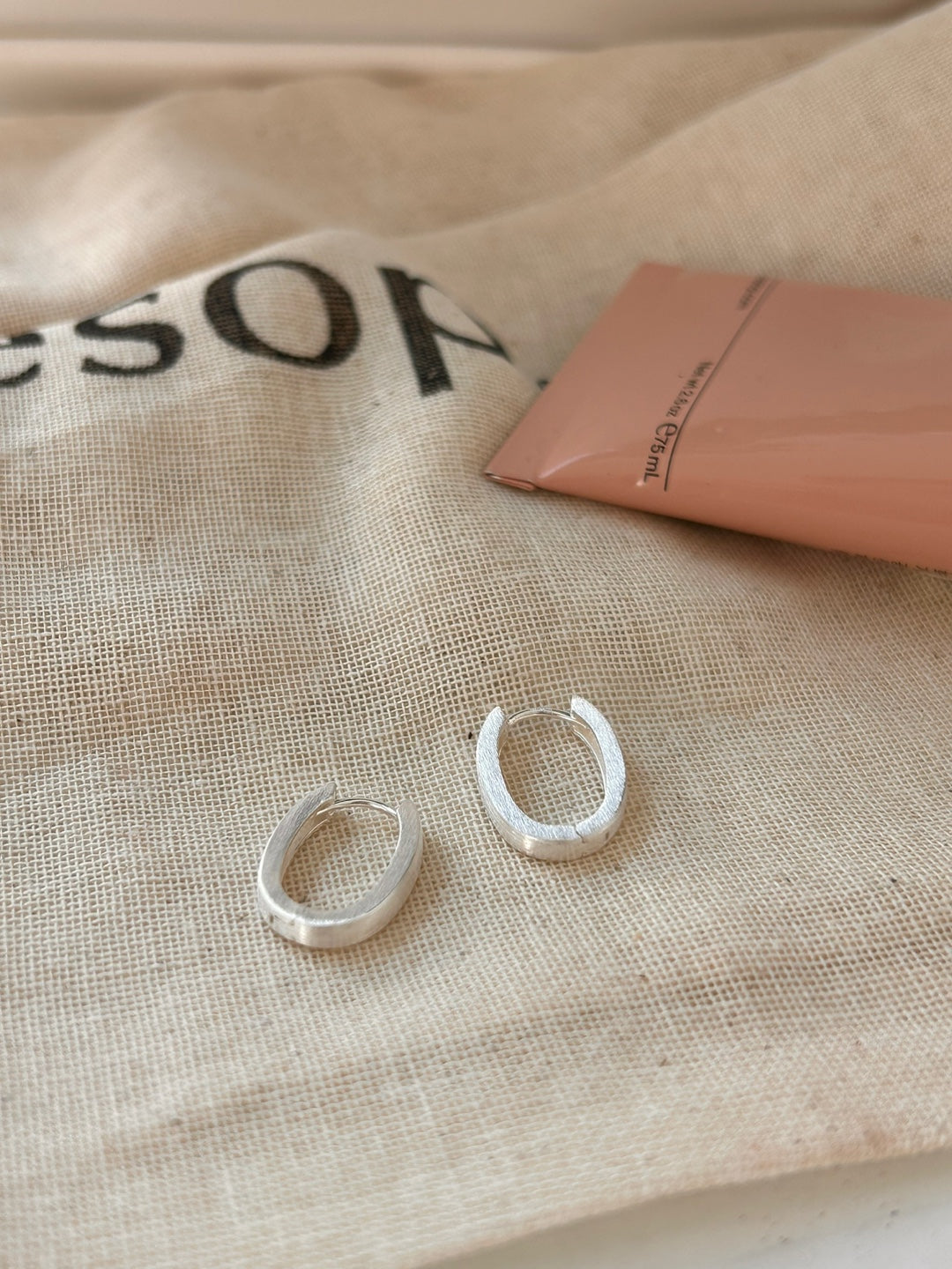 Matte Oval Hoop Earrings in Sterling Silver