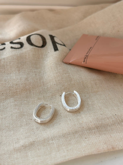 Matte Oval Hoop Earrings in Sterling Silver