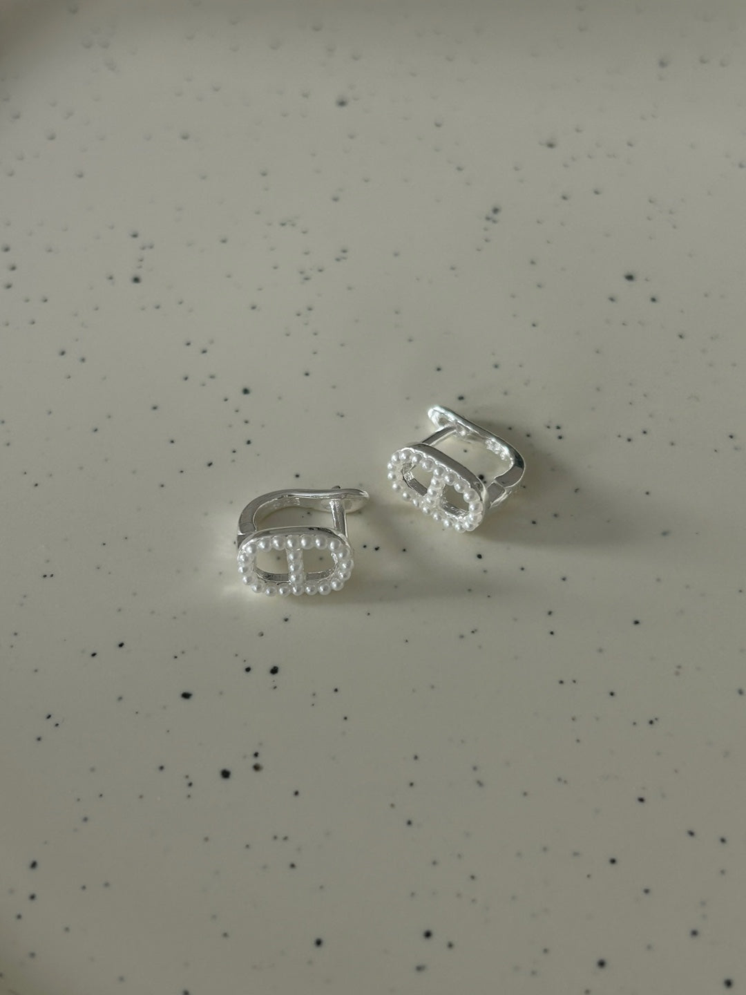 Beaded Bar Oval Earrings in Sterling Silver