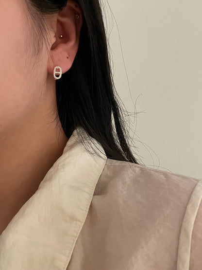 Beaded Bar Oval Earrings in Sterling Silver