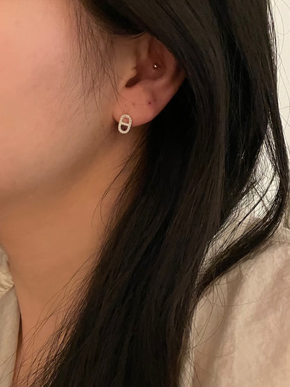 Beaded Bar Oval Earrings in Sterling Silver