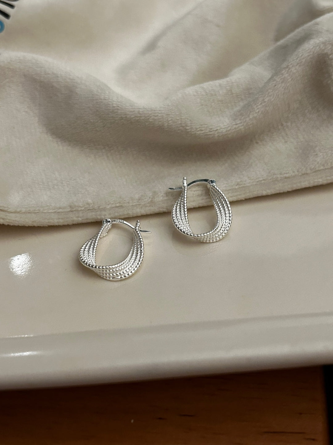 Beaded Texture Twist Earrings in Sterling Silver