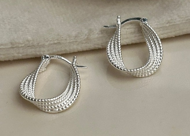 Beaded Texture Twist Earrings in Sterling Silver