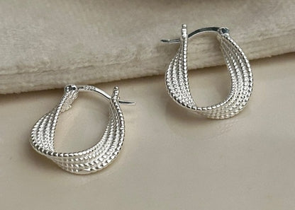 Beaded Texture Twist Earrings in Sterling Silver