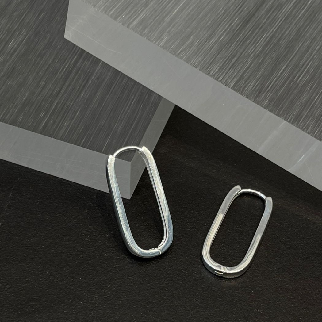 Linear Loop Silver Earrings